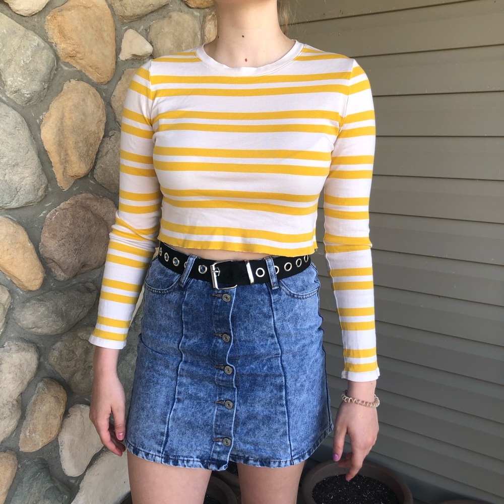 🌿Merona Yellow-Striped Longsleeve Crop Top